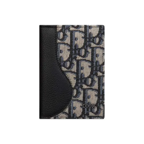 DIOR Oblique Printed Fabric Cow Leather Card Holder Men's Black/Beige