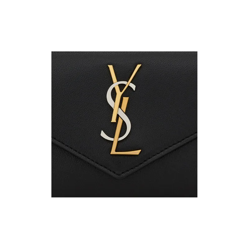 SAINT LAURENT CASSANDRE Smooth Leather Envelope Bag Wallet Small Size Women's Black-4