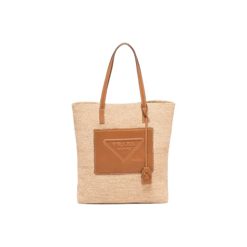 PRADA Straw And Wicker Tote Bag Shopping Bag Shoulder Bag Handbag Women's Brown