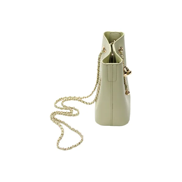YOCAMU Genuine Cow Leather Bucket Bag Chain Bag Handbag Shoulder Bag Crossbody Bag Small Size Women's White/Green/Black-7
