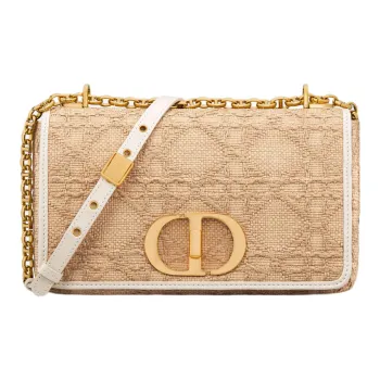 DIOR Caro Macrocannage Raffia Crossbody Bag Shoulder Bag Women's Natural Color