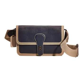 COACH Turnlock Leather Backpack, Crossbody Bag, Fanny Pack Small Size Women's Brown & Dark Blue