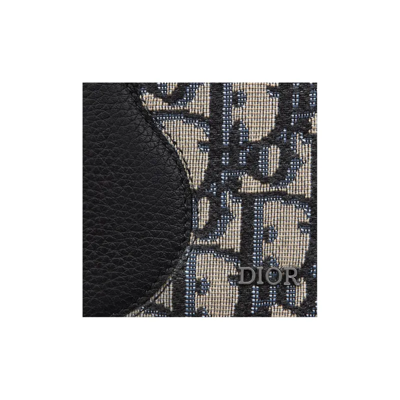 DIOR Oblique Printed Fabric Cow Leather Card Holder Men's Black/Beige-4