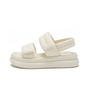 HERLOOK Vegan Leather Cream Puff Sandal Fashion Puffy Slippers Women's Cream/Black