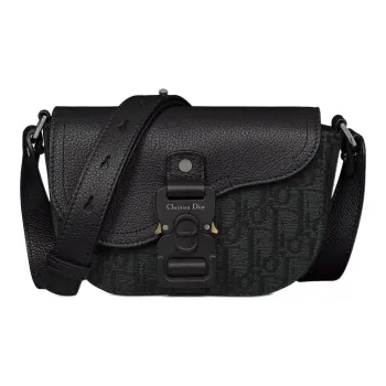 DIOR Oblique Jacquard With Grain Calfskin Saddle Bag, Shoulder Bag, Crossbody Bag, Clutch Men's Black