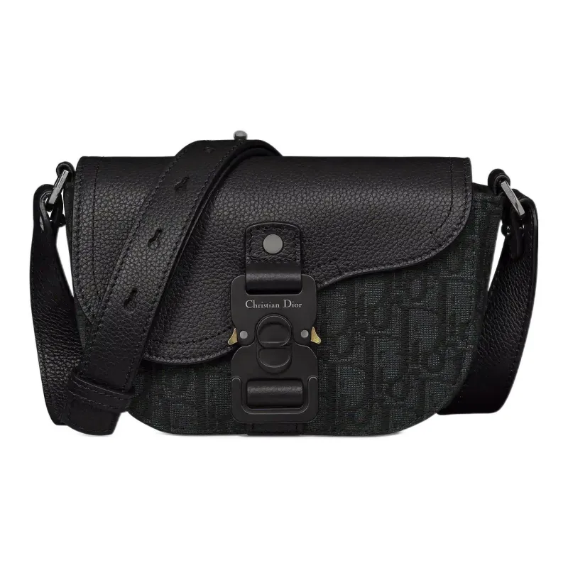 DIOR Oblique Jacquard With Grain Calfskin Saddle Bag, Shoulder Bag, Crossbody Bag, Clutch Men's Black-0