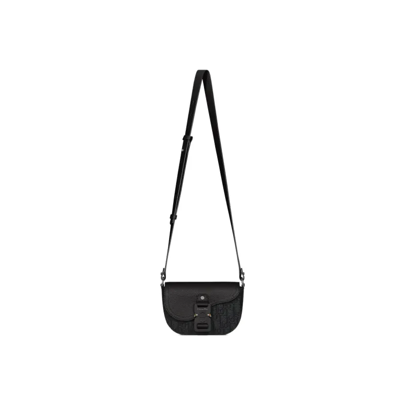DIOR Oblique Jacquard With Grain Calfskin Saddle Bag, Shoulder Bag, Crossbody Bag, Clutch Men's Black-1