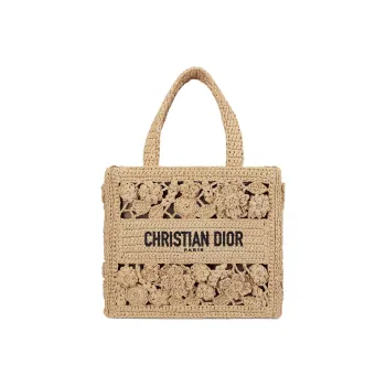 DIOR BookTote Raffia Grass Tote Bag, Shopping Bag, Handbag Trumpets Women's Natural