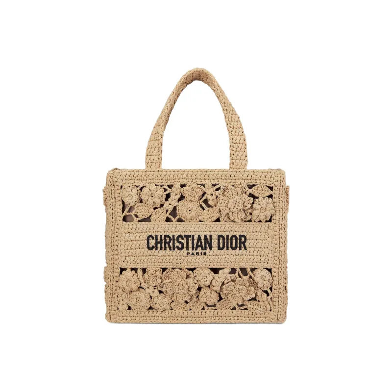 DIOR BookTote Raffia Grass Tote Bag, Shopping Bag, Handbag Trumpets Women's Natural-0