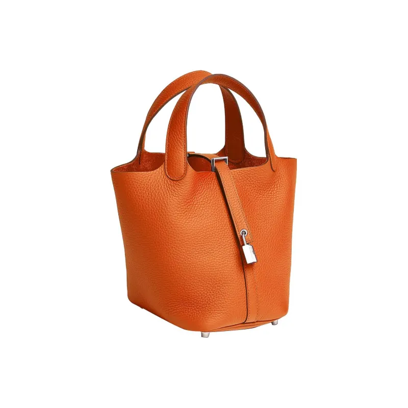 HERMES Picotin Lock Clemence Bullock Leather Basket Bag, Bucket Bag, Handbag Women's Orange-1