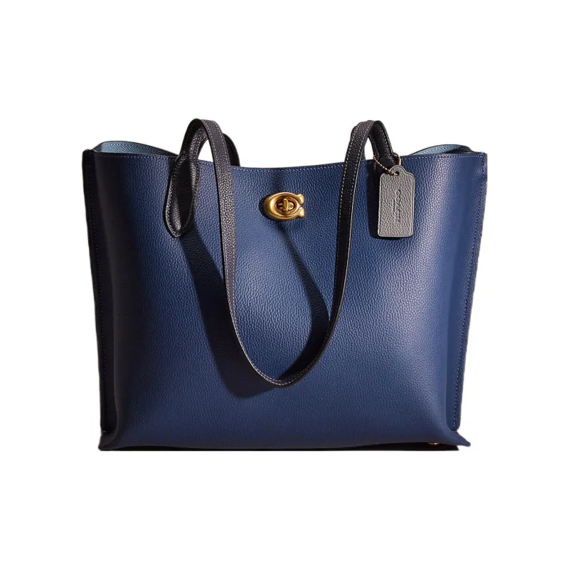 COACH Willow Canvas With Leather Tote Bag Shopping Bag Shoulder Bags Large Size Women's Dark Blue-0
