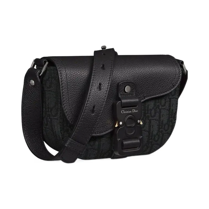 DIOR Oblique Jacquard With Grain Calfskin Saddle Bag, Shoulder Bag, Crossbody Bag, Clutch Men's Black-2