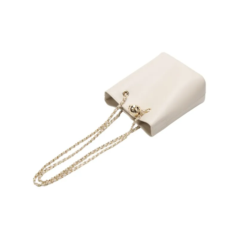 YOCAMU Genuine Cow Leather Bucket Bag Chain Bag Handbag Shoulder Bag Crossbody Bag Small Size Women's White/Green/Black-3