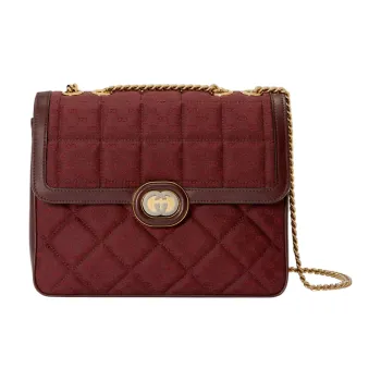 GUCCI Canvas With Leather Trim Canvas Portable Crossbody Bag, Shoulder Bag Women's Burgundy