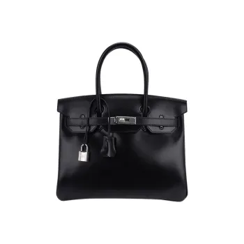 HERMES Birkin Box Leather Birkin Bag Handbags 30 Women's Noir Black