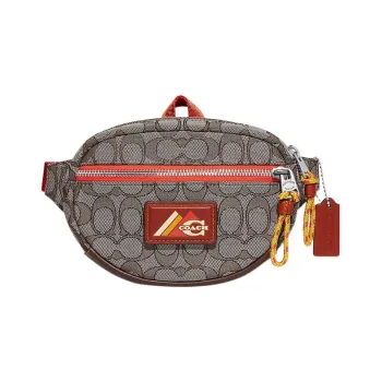 COACH Utility Jacquard With Calfskin Sling Bag Fanny Pack Small Size Men's Greige & Red