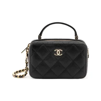 CHANEL Cow Leather Box Bag One Shoulder Handbag With Mirror Mini Women's Black
