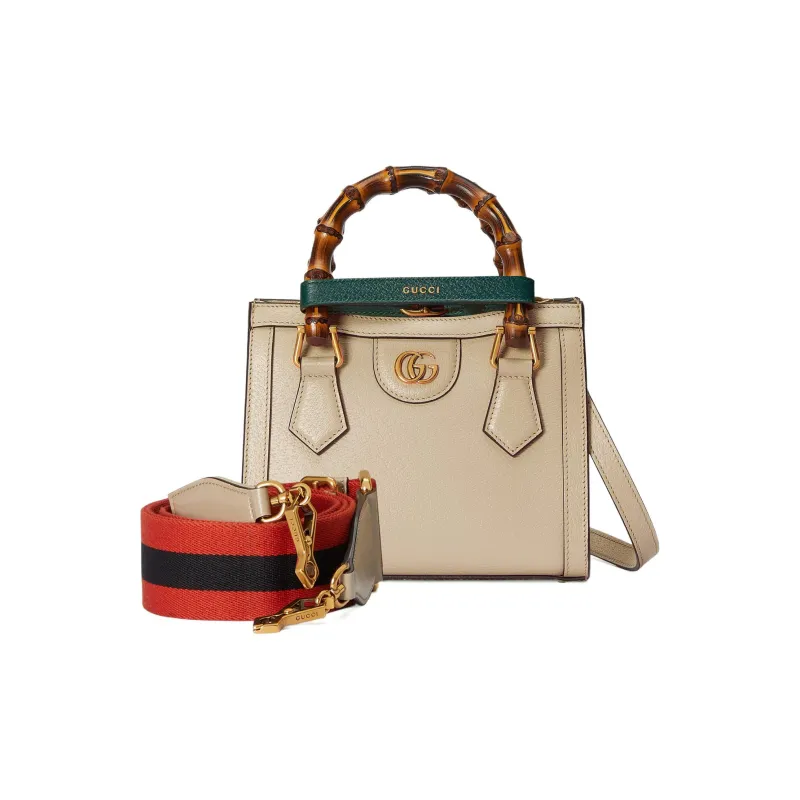 GUCCI Diana Leather Tote Bag Shopping Bag Shoulder Bag Handbag Mini Women's Beige-3