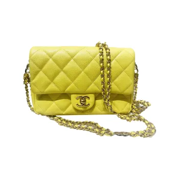 CHANEL Grain Embossed Calfskin Flap Bag, Crossbody Bag, Shoulder Bag Mini Women's Yellow