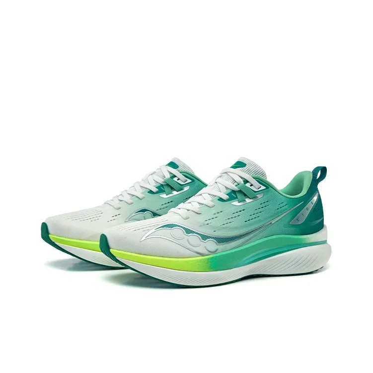 Saucony Cushioning Anti Slip And Wear Resistant Support Lightweight Low Top Sprint Running Shoes Unisex White Green-2