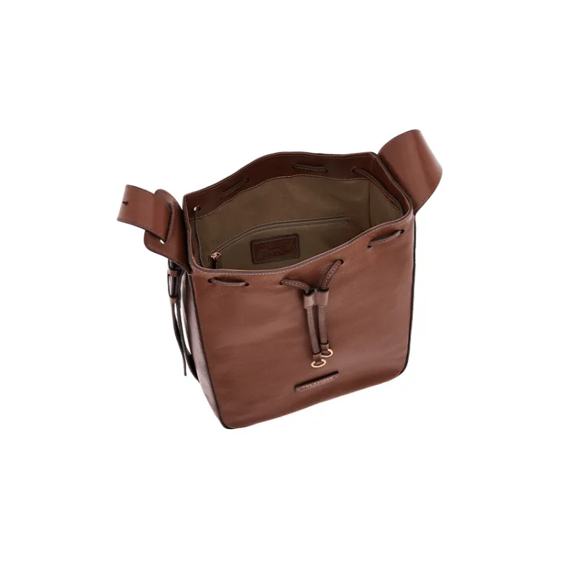THE BRIDGE Cow Leather Hobo Bag One Shoulder Handbags Women's Brown-3