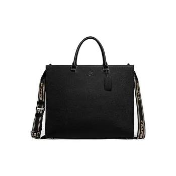 COACH Cross Grain Leather Canvas Tote Shoulder Bag, Crossbody Bag, Handbag Large Size Women's Black