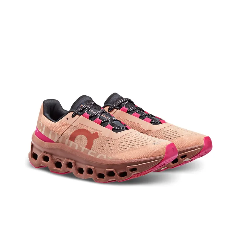 On Cloudmonster Rebound Slip Resistant Breathable Low Top Long Distance Running Shoes Women's Rose Pink Cork-2