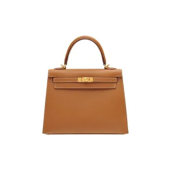 HERMES Cow Leather Kelly Bag Handbag 25 Women's Gold Brown