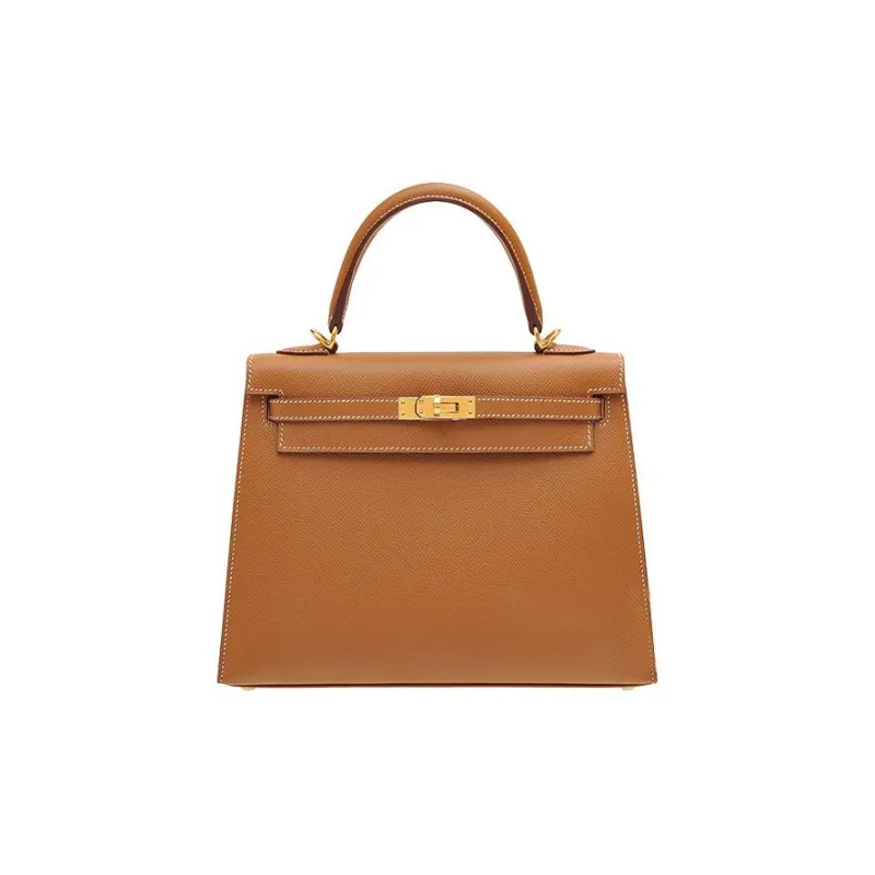 HERMES Cow Leather Kelly Bag Handbag 25 Women's Gold Brown-0