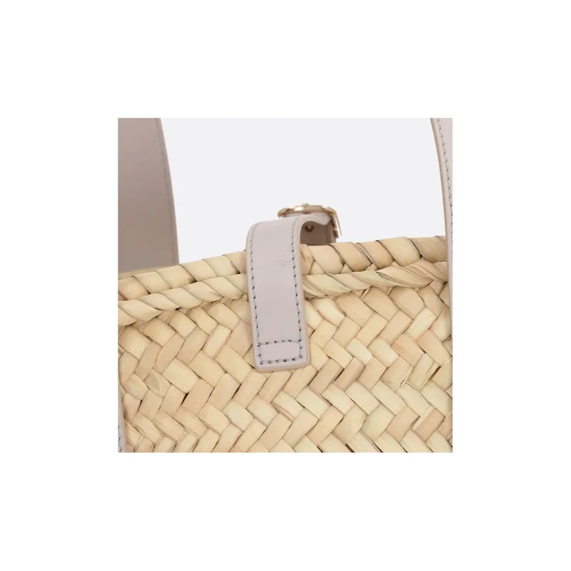 Chloe Raffia Patchwork Cow Leather Handbag Medium Size Women's Natural/Wild Gray-3