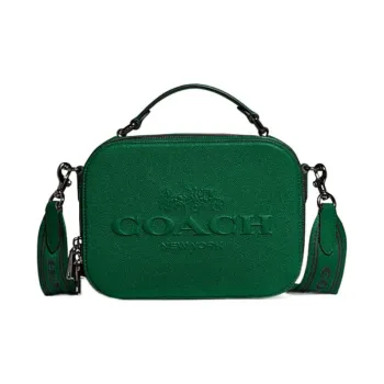 COACH Top Handle Canvas With Leather Camera Bag, Shoulder Bag, Crossbody Bag Trumpets Women's Green