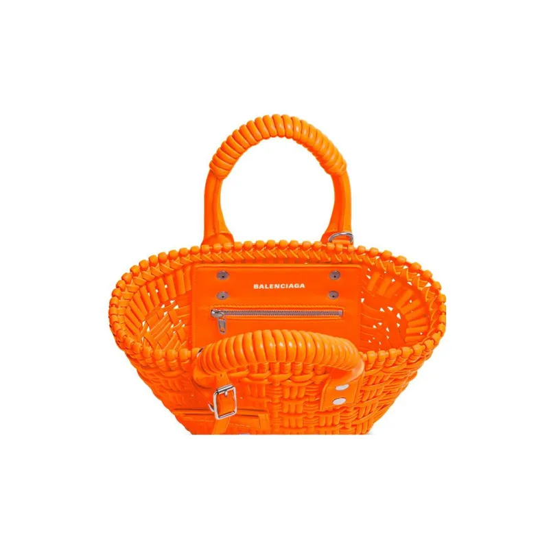 Balenciaga BISTRO Artificial Leather Basket Bag Handbag Shoulder Bag Crossbody Bag Extra Small Women's Orange-4