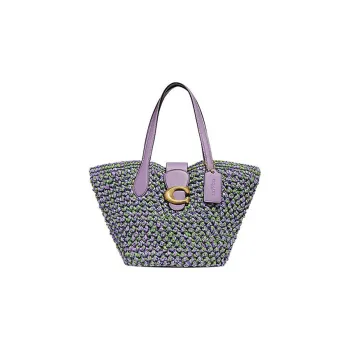 COACH Straw Woven With Leather Tote Bag Shopping Bag Basket Bag Handbag Shoulder Bag Women's Multicolor