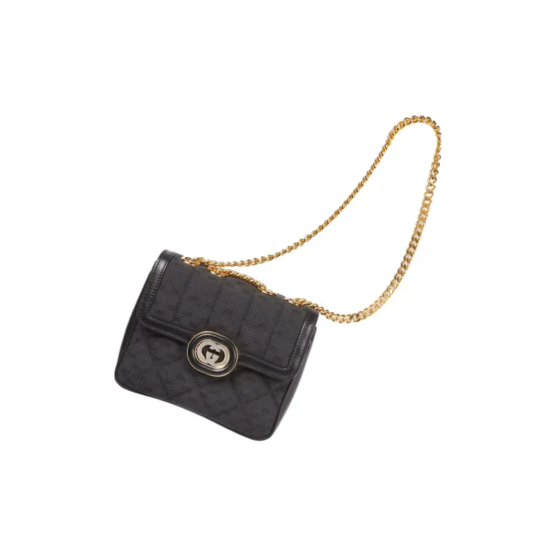 GUCCI Canvas With Leather Trim Canvas Bag, Portable Crossbody Bag, Shoulder Bag Women's Black-1