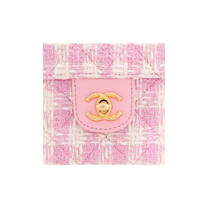 CHANEL Lambskin With Tweed Portable One Shoulder Crossbody Makeup Bag Trumpets Women's Pink/White-4
