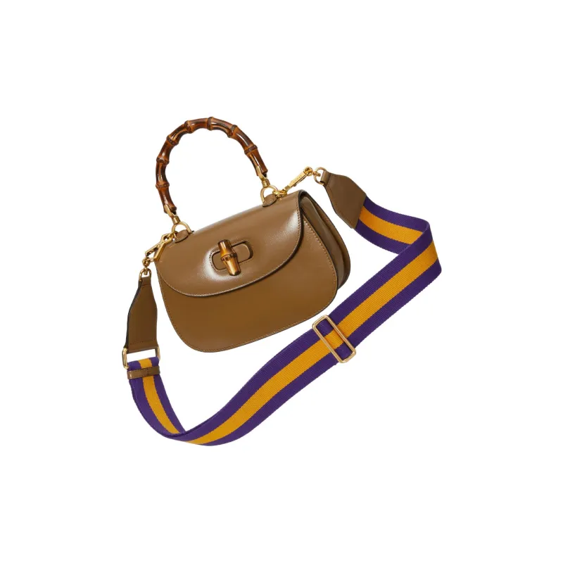 GUCCI Bamboo 1947 Leather Shoulder Bag Crossbody Bag Handbag Small Size Women's Brown-3