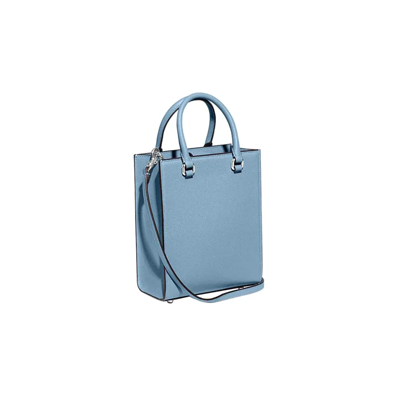 COACH Cross Grain Leather With Canvas Tote Bag, Shopping Bag, Handbag Trumpets Women's Light Blue-1