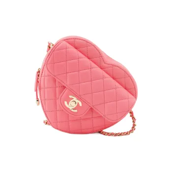 CHANEL Lambskin Heart Shaped Bag Peach Heart Bag Shoulder Bag Crossbody Bag Women's Coral Pink