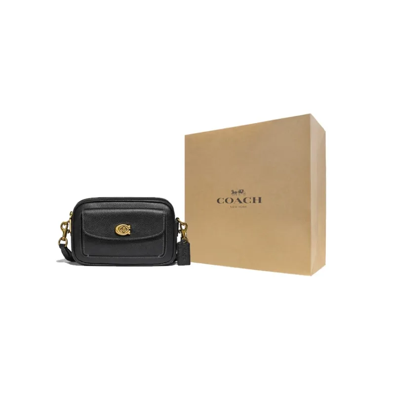 COACH Willow Grain Leather Camera Bag, Shoulder Bag, Crossbody Bag Trumpets Women's Black-8