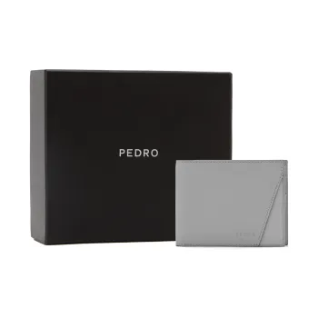 PEDRO Calfskin Wallet Men's Light Gray/Dark Blue