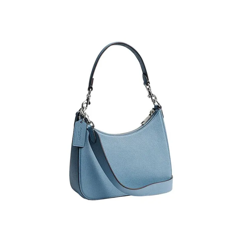 COACH Hobo Canvas With Leather Crescent Bag, Shoulder Bag, Crossbody Bag, Handbag Medium Size Women's Blue-1