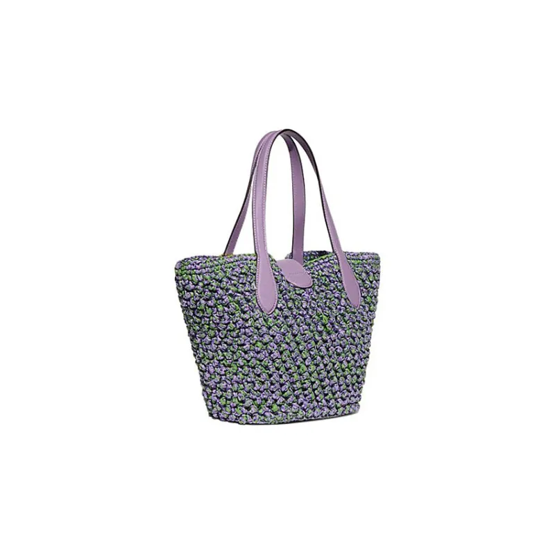 COACH Straw Woven With Leather Tote Bag Shopping Bag Basket Bag Handbag Shoulder Bag Women's Multicolor-1