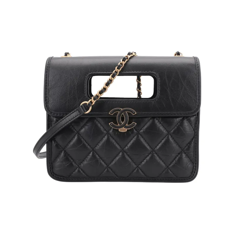 CHANEL 23P SS Cow Leather Evening Bag, Portable Crossbody Bag, Shoulder Bag Women's Black-0