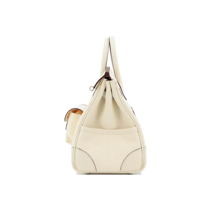 HERMES Birkin Canvas With Swift Birkin Bag Handbag Medium Size Women's I2 Nata Cream White-2