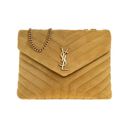 SAINT LAURENT LOULOU Suede With Calfskin Portable Crossbody Bag Shoulder Bag Medium Size Women's Yellow