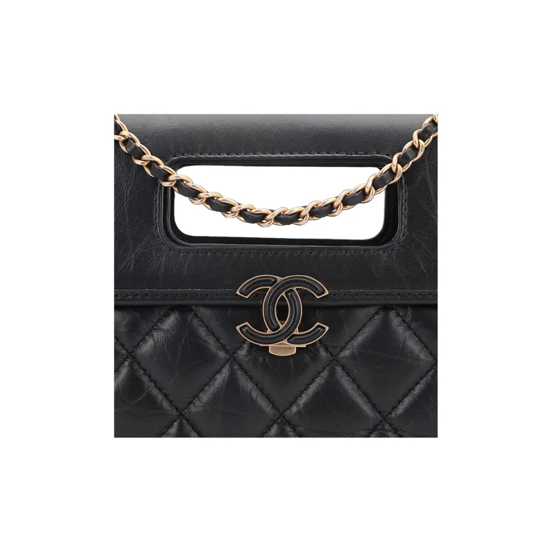 CHANEL 23P SS Cow Leather Evening Bag, Portable Crossbody Bag, Shoulder Bag Women's Black-4