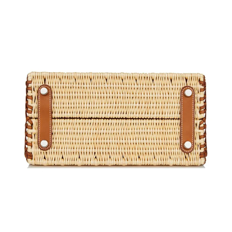 HERMES Birkin Wicker And Saddle Leather Birkin Bag Rattan Handbag Women's 37 Gold Gold-4