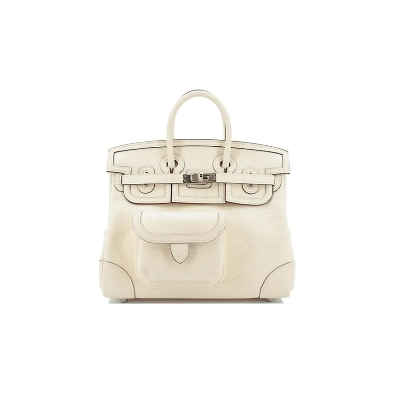 HERMES Birkin Canvas With Swift Birkin Bag Handbag Medium Size Women's I2 Nata Cream White-0