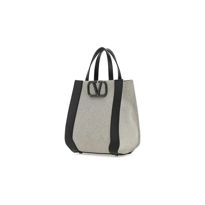 Valentino Vlogo Canvas With Leather Shoulder Bag, Crossbody Bag, Handbag Trumpets Women's Gray-1