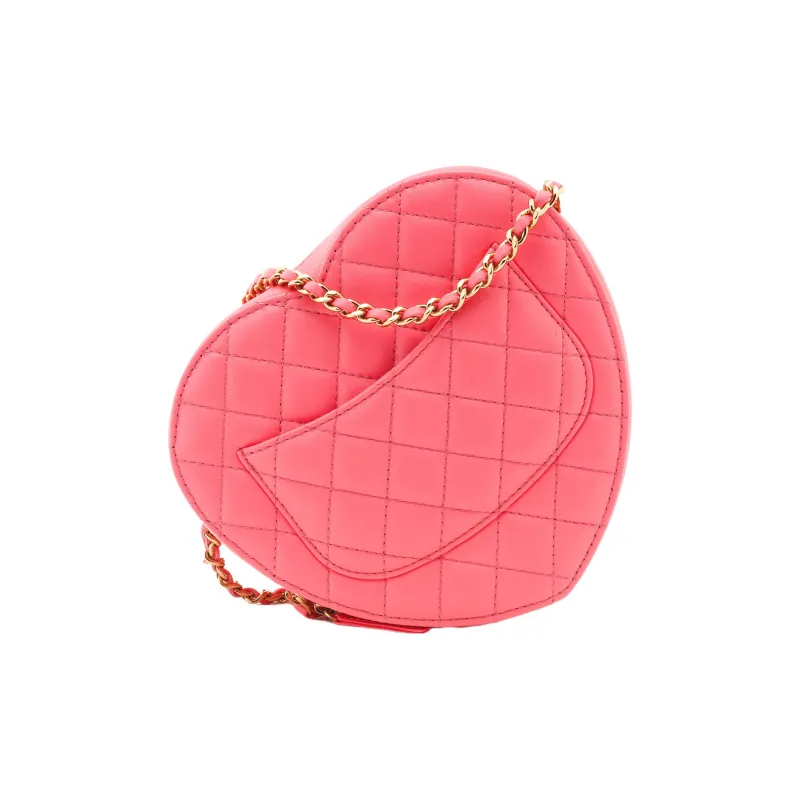 CHANEL Lambskin Heart Bag, Heart Shaped Bag, Shoulder Bag, Crossbody Bag Women's Coral Pink-2